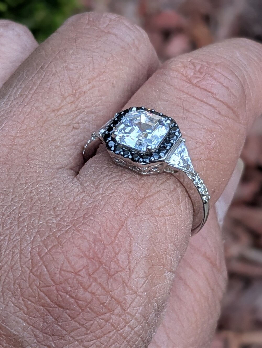 Vintage 925 Sterling Cubic Zirconia Black Spinel Ring